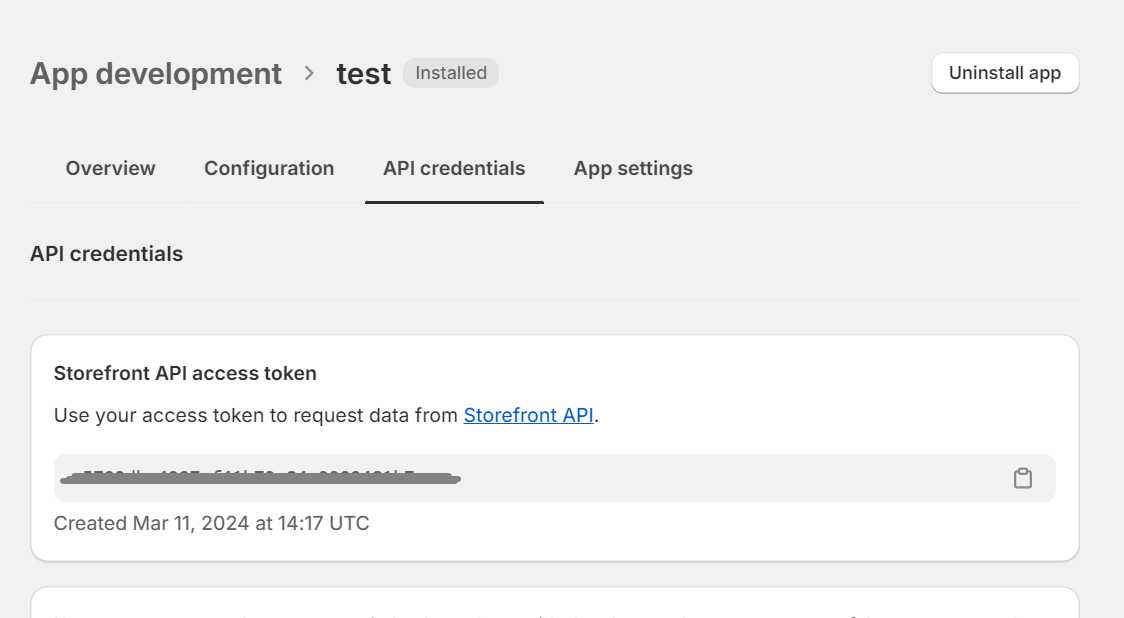 How to generate the API access token for a Shopify integration